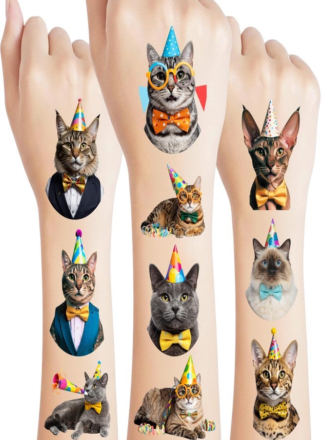 Backtopeia Cat Temporary Tattoos | Birthday Cat Birthday Party Decorations Party Favors Supplies Accessories Décor Stickers Gift Idea For Kids Teen Boy Girl Adult 60Pcs 4 Sheets Pre-cut - Image 1
