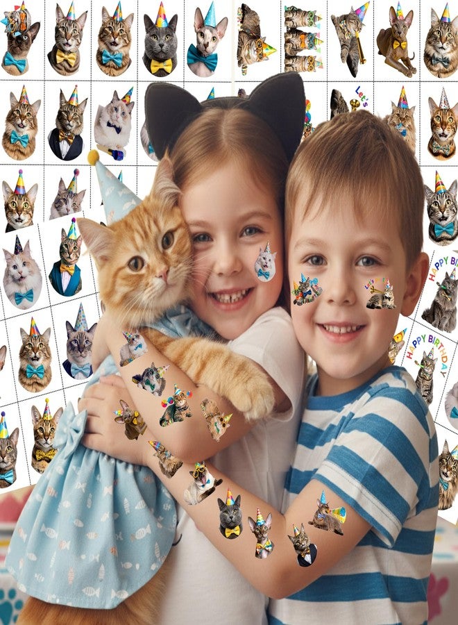 Backtopeia Cat Temporary Tattoos | Birthday Cat Birthday Party Decorations Party Favors Supplies Accessories Décor Stickers Gift Idea For Kids Teen Boy Girl Adult 60Pcs 4 Sheets Pre-cut - Image 3