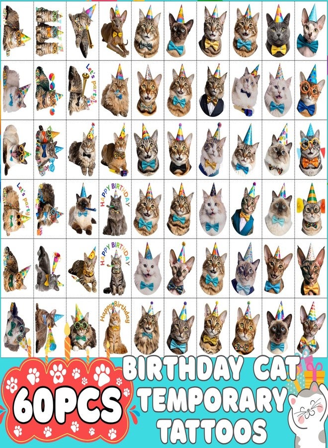 Backtopeia Cat Temporary Tattoos | Birthday Cat Birthday Party Decorations Party Favors Supplies Accessories Décor Stickers Gift Idea For Kids Teen Boy Girl Adult 60Pcs 4 Sheets Pre-cut - Image 2