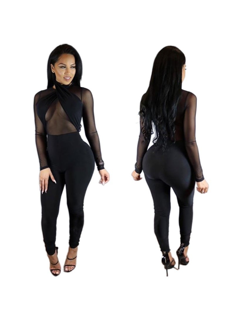 Generic - N259 European Station Fast Selling Long Sleeve Round Neck Lace Dress Casual Web Redistribution One Piece Outlet Clothing Black - Image 1