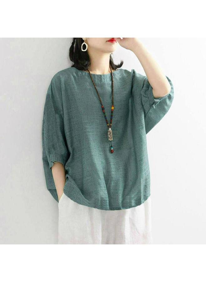 Summer New Large Size Women's Clothing Loose Casual Solid Color Imitation Cotton And Linen Short-sleeved T-shirt Top Half-sleeved T-shirt For Women 