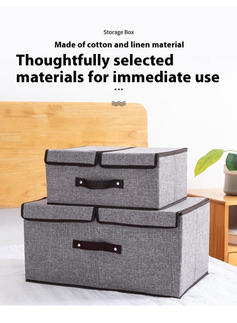 Buy one get one free foldable storage box with lid, 2-piece set, large size: 50x30x25 cm, small size: 36x25x16 cm. Storage box with handles, made of durable cardboard, can be used to store shoes, books, clothes, and bedding. - Image 3