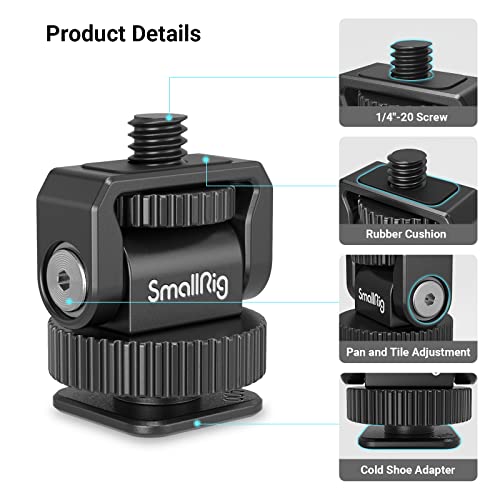SmallRig 1/4" Mini Ball Head Cold Shoe Mount Adapter with 1/4"-20 Thread for Camera Phone Cage LED Video Light-3577 - Image 4