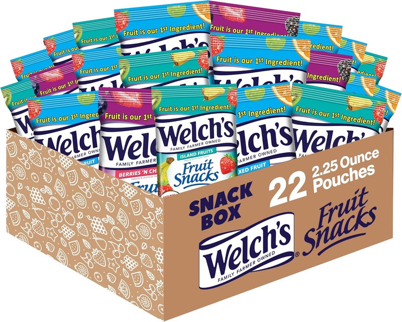 Welch's Fruit Snacks Variety Pack - Mixed Fruits, Island Fruits, and Berries 'N Cherries - Gluten Free - 22 Pack of 2.25 Oz Bags
