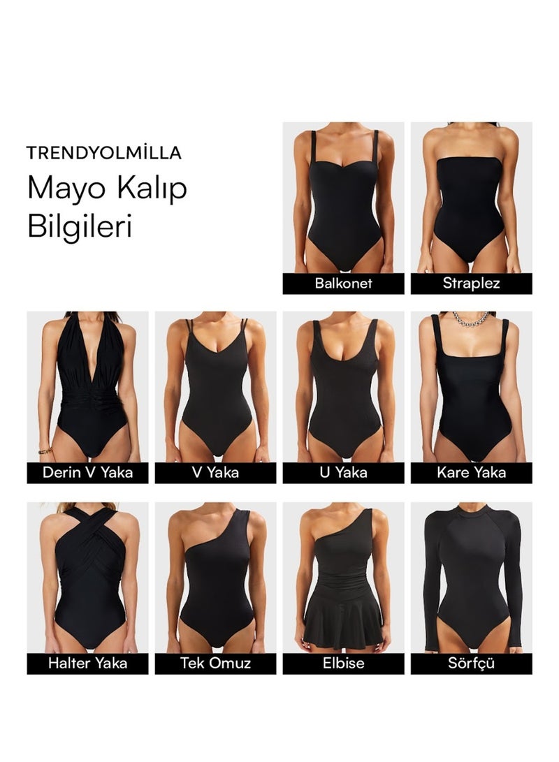 trendyol Green V-Neck Covered Textured Regular Core Basic Swimsuit Tbess25Ma00097 - Image 5