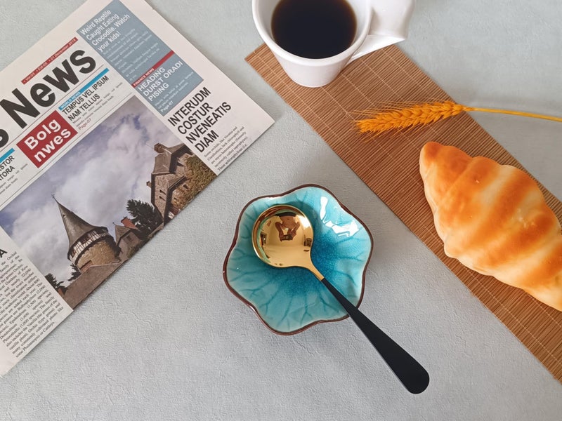 Rhobtyne Coffee Spoon Rest for Coffee Bar Accessories, Small Spoon Rest for Coffee Station, Flower Ceramic Tea Spoon Holder for Teaspoon Rest for Tea Spoon, 1 PC (Cracks Deco, Lake Blue) - Image 3
