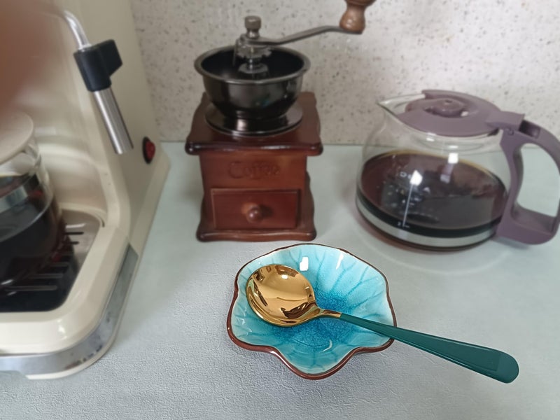 Rhobtyne Coffee Spoon Rest for Coffee Bar Accessories, Small Spoon Rest for Coffee Station, Flower Ceramic Tea Spoon Holder for Teaspoon Rest for Tea Spoon, 1 PC (Cracks Deco, Lake Blue) - Image 2
