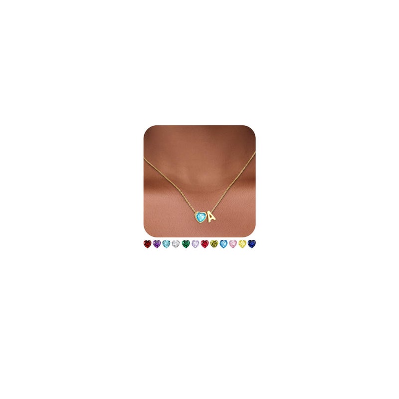Esrial Heart Birthstone Initial Necklace for Women Girls,14K Gold Plated Heart Letter A-Z Necklace Dainty Birthday Trendy Jewelry Gifts for Women Girls Daughter(September,Initial A) - Image 1