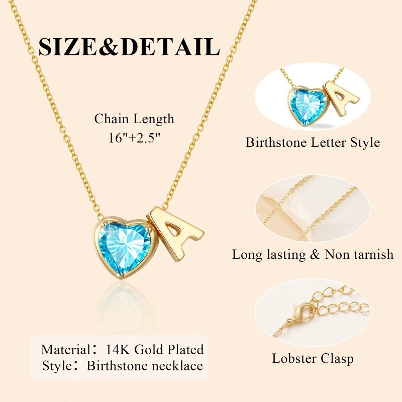 Esrial Heart Birthstone Initial Necklace for Women Girls,14K Gold Plated Heart Letter A-Z Necklace Dainty Birthday Trendy Jewelry Gifts for Women Girls Daughter(September,Initial A) - Image 5