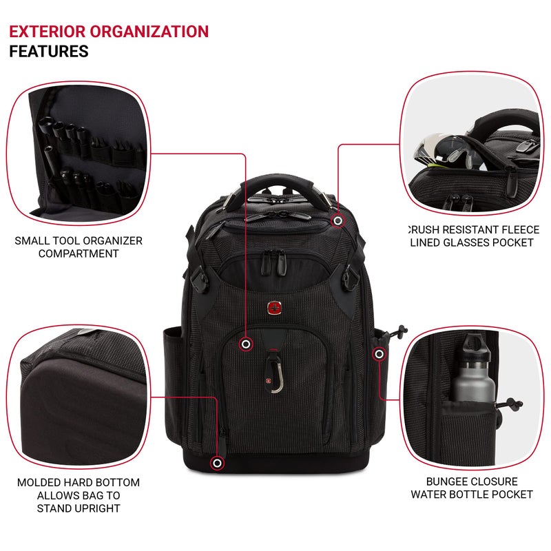 SWISSGEAR حقيبة أدوات سويس جير، تناسب حتى لابتوب بحجم 17 بوصة، حقيبة عمل برو، سوداء - Image 4