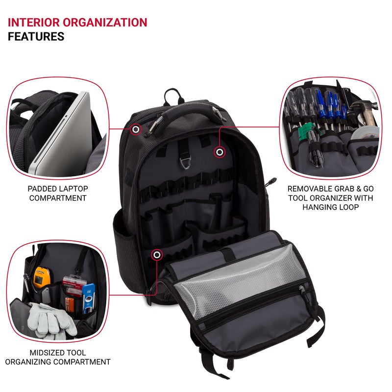 SWISSGEAR حقيبة أدوات سويس جير، تناسب حتى لابتوب بحجم 17 بوصة، حقيبة عمل برو، سوداء - Image 5
