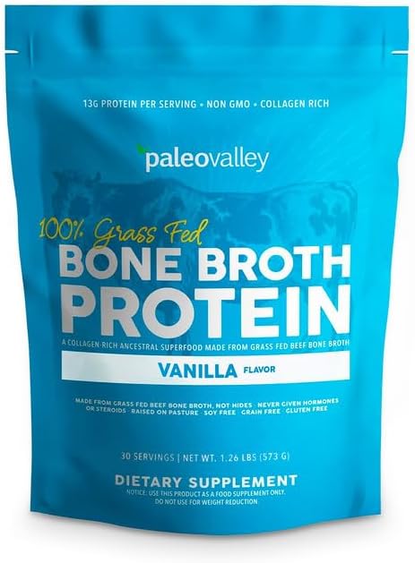 Paleovalley بروتين مسحوق مرق العظام من باليو فالي 100% من لحم العشب بنكهة الفانيليا غني بالكولاجين لصحة الشعر والبشرة والأمعاء ودعم العظام والمفاصل 28 حصة - Image 4