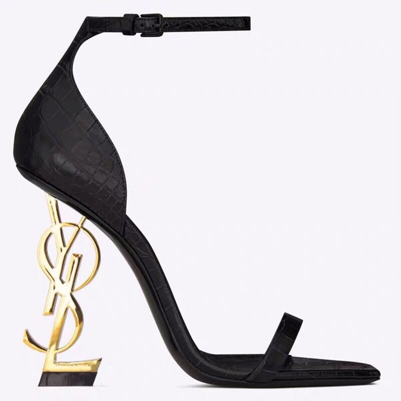 Fashion Sandals Women'S 2023 New Arrival Shaped Heel With Letters Fashion Black Socialite French Y Super High Heels - Image 4