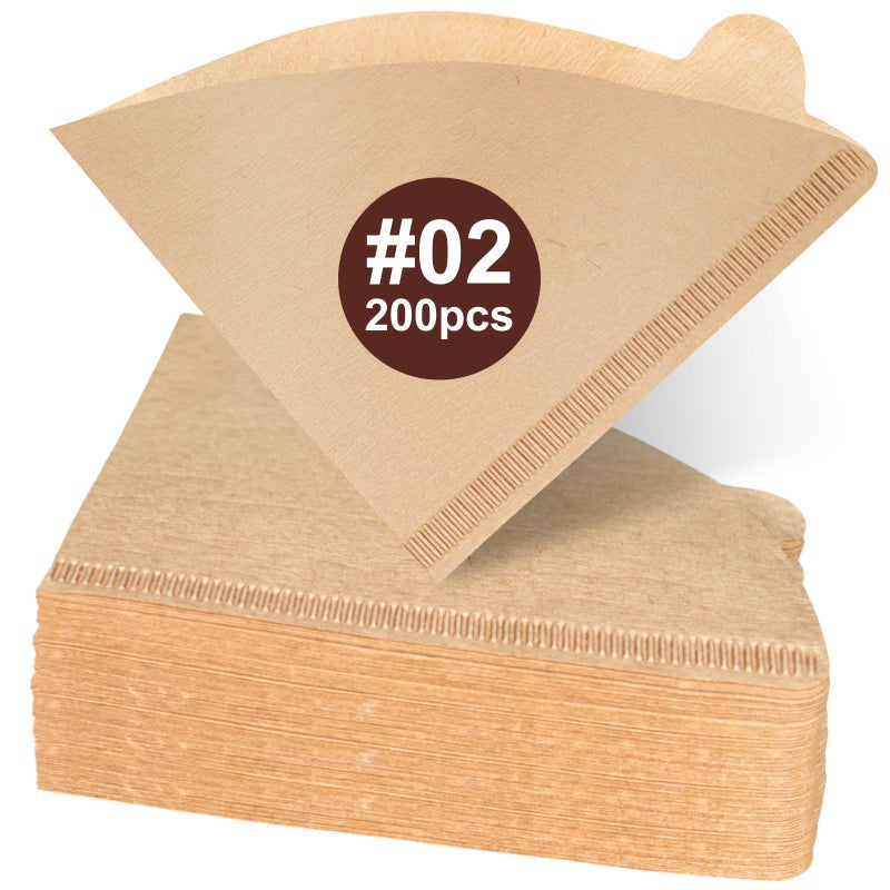 DechoPak Coffee Filters #2  200 Pcs V60 Coffee Filters  Unbleached Natural Brown Cone Paper Reusable Filter 2 2-4 Cup  Fits For Pour Over And Drip Coffee Maker Home  Coffee Shop  Small Business - Image 1