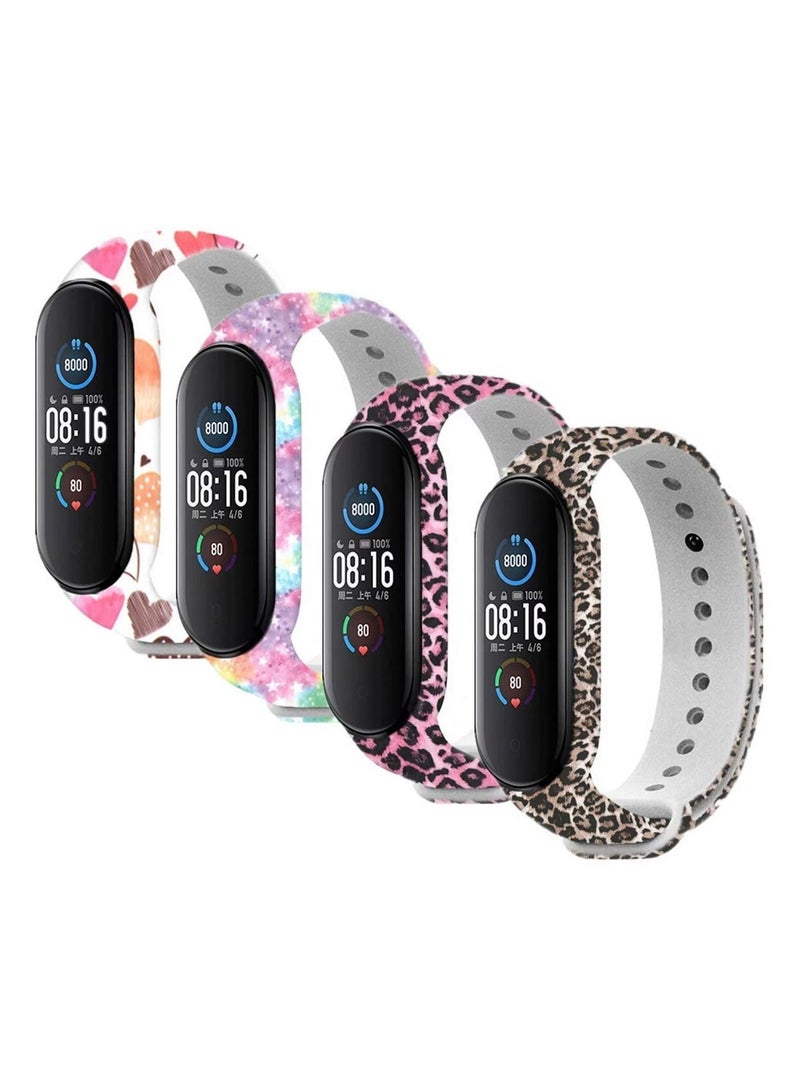 Y&D Compatible with for Xiaomi Mi Band 5/Mi 6 Strap  Colourful Silicone Replacement Bracelet Wristband Bands Accessories Smart Printed Strap Miband 5/Miband 6 4 Pieces - Image 1