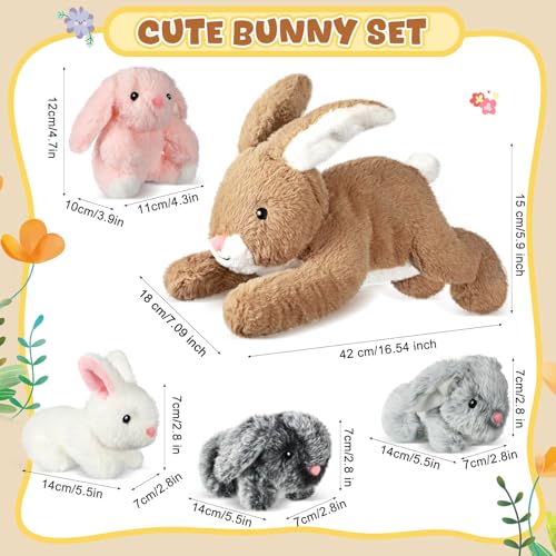 Syhood 5 Pieces Bunny Stuffed Animals Plush Set Easter Gifts Mommy Bunny Plush Doll with 4 Babies Cute Fluffy Rabbits in Mommy Stuffed Rabbit for Huggable Sleeping Holiday Birthday - Image 5