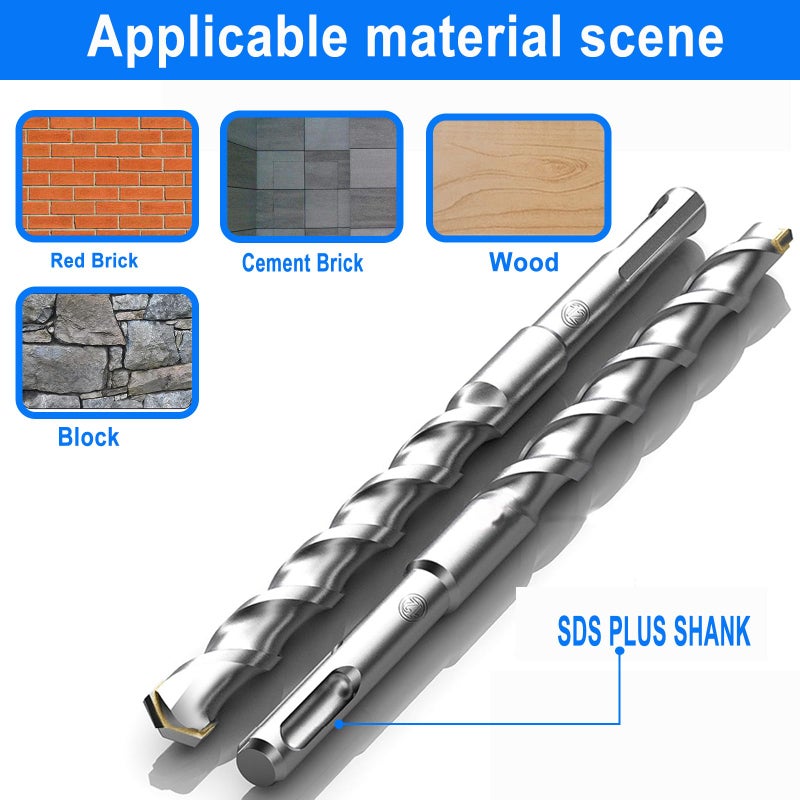 DKIBBITH 10-Piece SDS Plus Drill Bits Rotary Hammer Drill Bit Set, Carbide Tipped for Drilling Concrete Cement Porcelain Tiles Ceramic Pots Stone Brick, Dia 3/16" 1/4" 5/16" 3/8" 1/2" - Image 4