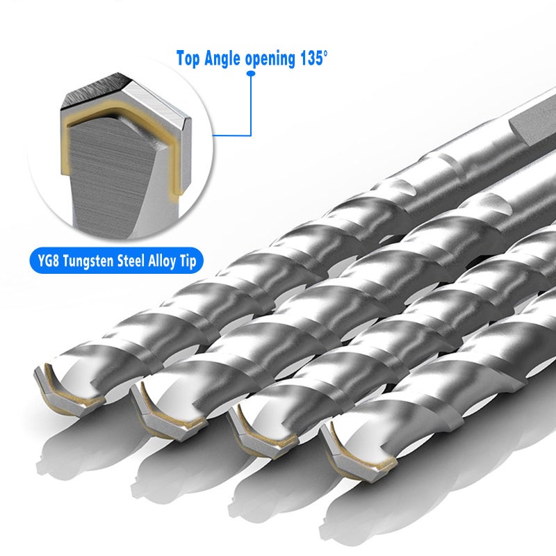 DKIBBITH 10-Piece SDS Plus Drill Bits Rotary Hammer Drill Bit Set, Carbide Tipped for Drilling Concrete Cement Porcelain Tiles Ceramic Pots Stone Brick, Dia 3/16" 1/4" 5/16" 3/8" 1/2" - Image 3