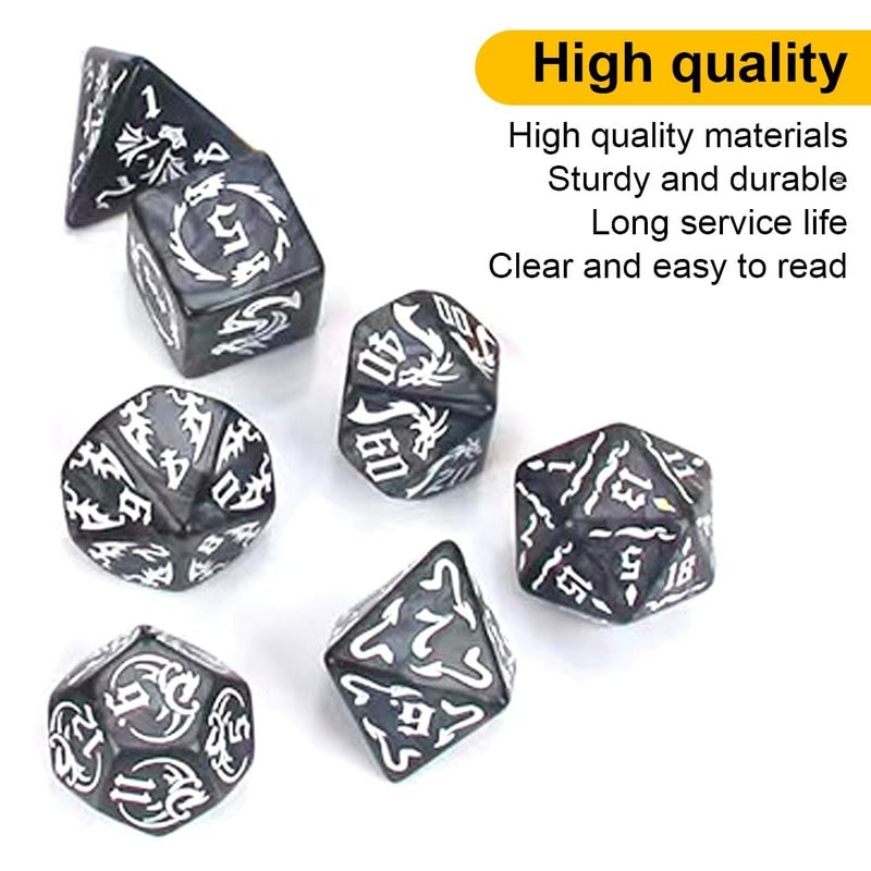 squishy 7Pcs Dice Set, Dragon Themed Polyhedral Dice,Black Dice Set with Storage Bag for Tabletop RPG,Role Playing Games and Dice Games - Image 5