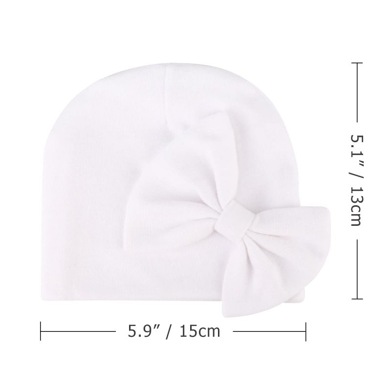 DRESHOW BQUBO Newborn Baby Girls Hats Mittens Set Hospital Hat Beanie Infant Bow Hats Baby Cotton Gloves No Scratch Mittens for 0-6 Months - Image 4
