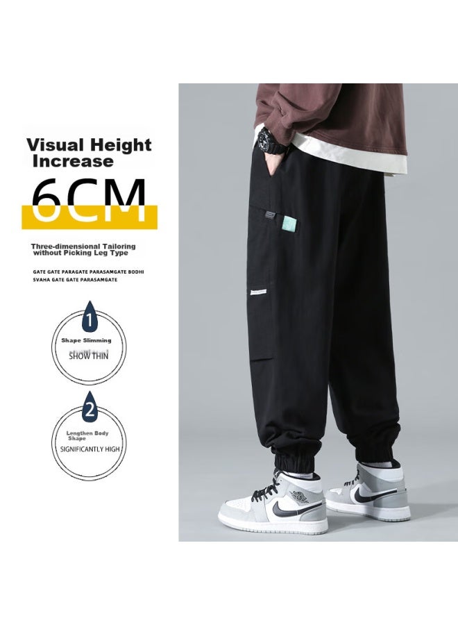 Dingfengbaoluo Style Cargo Pants For Men, Autumn And Winter Fashion, Elastic Ankle, Casual American Style, Plus Size, Loose Fit, Yk533, Black, XL - Image 3