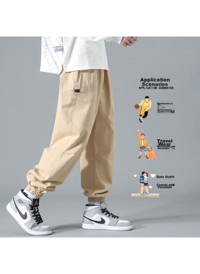 Dingfengbaoluo Style Cargo Pants For Men, Autumn And Winter Fashion, Elastic Ankle, Casual American Style, Plus Size, Loose Fit, Yk533, Black, XL - Image 5