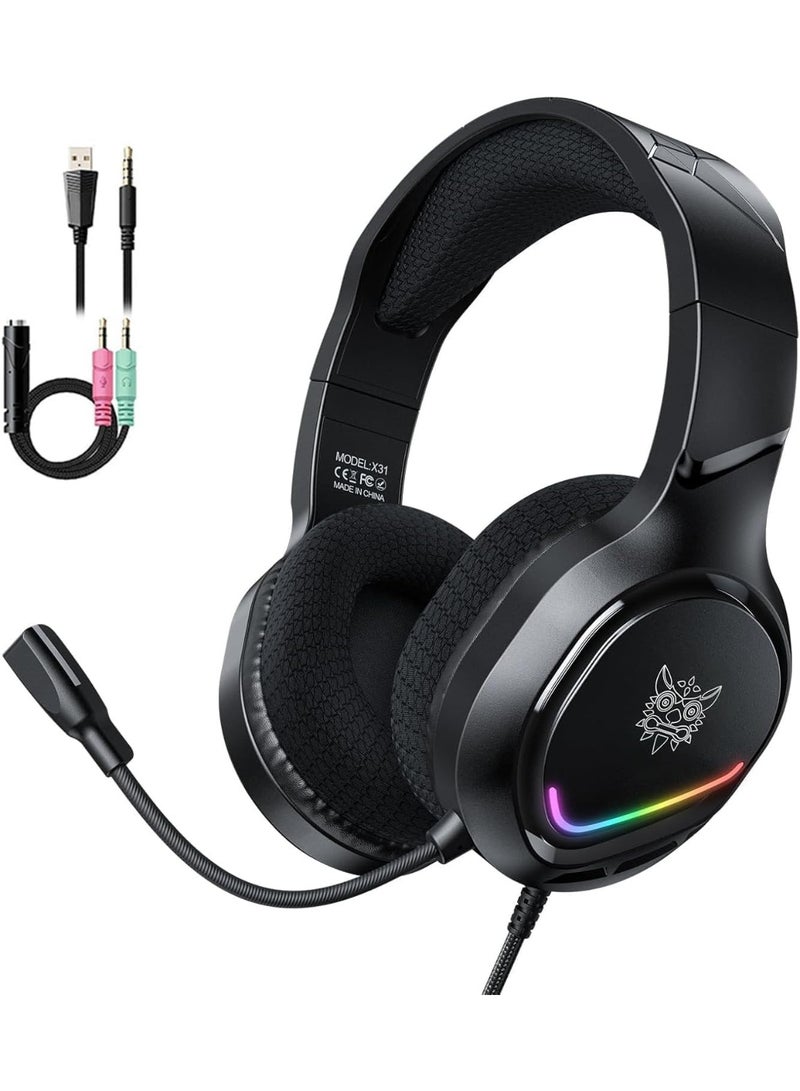 onikuma Luminous Gaming Headset PC Headset for PS5, PS4 Pro, PC, Mac, Laptop,Switch, Xbox Series, Wired Over-Ear Gaming Headphones with 3D Surround Sound High Sensitivity Noise Cancelling Microphone 3.5MM Audio Jack - Image 1