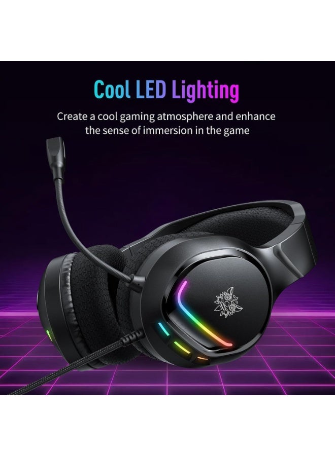 onikuma Luminous Gaming Headset PC Headset for PS5, PS4 Pro, PC, Mac, Laptop,Switch, Xbox Series, Wired Over-Ear Gaming Headphones with 3D Surround Sound High Sensitivity Noise Cancelling Microphone 3.5MM Audio Jack - Image 2