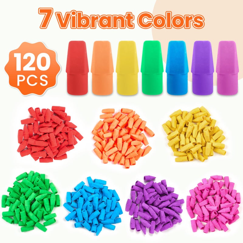 Sooez 120 Pack Pencil Top Erasers, Cap Pencil Eraser Toppers, Studying Supplies for Teachers Classroom Must Haves Pencil Erasers, 7 Colors - Image 3