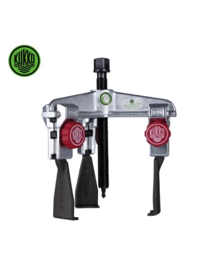 KUKKO KS-2030-1+S/8000A Puller Set, 2 & 3 Arm Gear Puller Kit with Wera Ratchet Wrench, Puller Oil, Slender Legs, 90mm Jaw Opening, Green Carry Case, German Brand - Image 1