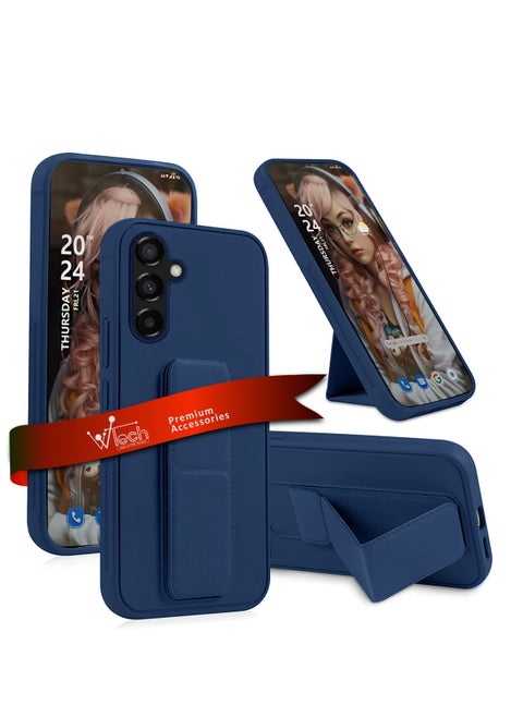 Hand Grip And Multi Stand Magnetic Car Mount Kickstand Case Finger Strap Cover For Samsung Galaxy S24 Plus / S24+ 5G 2024 Navy Blue