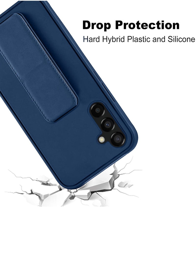 Hand Grip And Multi Stand Magnetic Car Mount Kickstand Case Finger Strap Cover For Samsung Galaxy S24 Plus / S24+ 5G 2024 Navy Blue