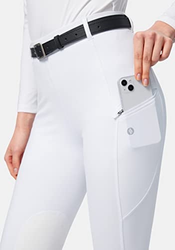 SANTINY Women's Horse Riding Pants with Zipper Pockets Knee-Patch Schooling Tights Equestrian Breeches for Women (White_S) - Image 4