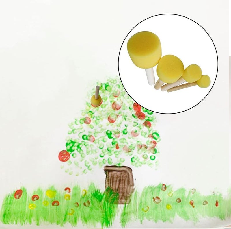 Muzztech 5 Pcs Round Stencil Yellow Sponge Dabber, Wooden Handle Foam Brush for Art & Crafts, Stippler Set DIY Painting Tools - Image 4