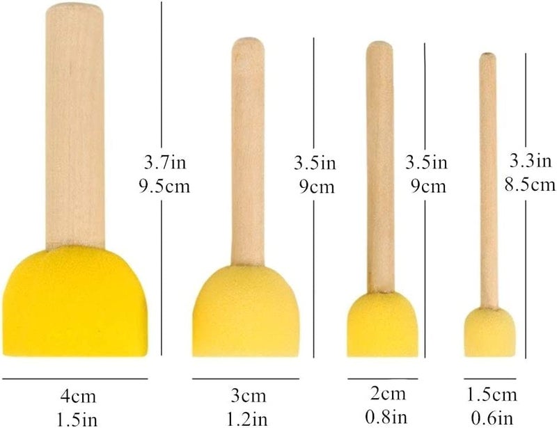 Muzztech 5 Pcs Round Stencil Yellow Sponge Dabber, Wooden Handle Foam Brush for Art & Crafts, Stippler Set DIY Painting Tools - Image 2