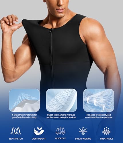 MOLUTAN Mens Compression Shirt Belly Slimming Body Shaper Vest Sleeveless Zipper Undershirt Tank Top Shapewear for Stomach and Back (Black, Medium) - Image 5