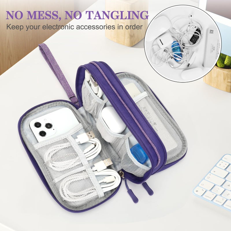 FYY Travel Cable Organizer Pouch Electronic Accessories Carry Case Portable Waterproof Double Layers All-in-One Storage Bag for Cord, Charger, Phone, Earphone Dark Purple - Image 5