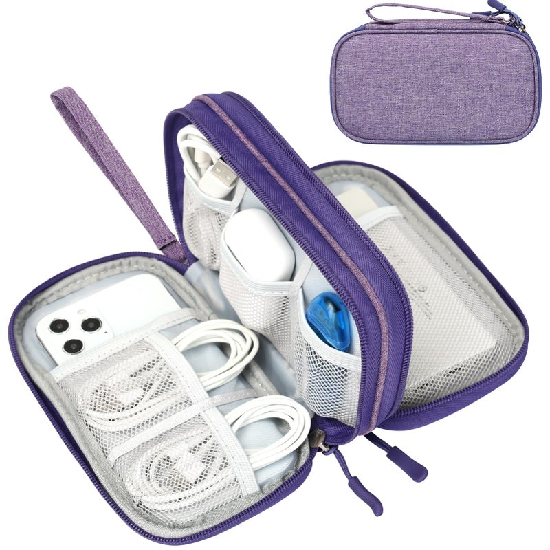 FYY Travel Cable Organizer Pouch Electronic Accessories Carry Case Portable Waterproof Double Layers All-in-One Storage Bag for Cord, Charger, Phone, Earphone Dark Purple - Image 1