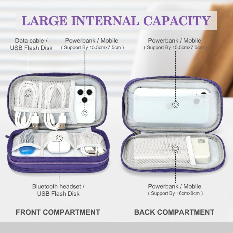 FYY Travel Cable Organizer Pouch Electronic Accessories Carry Case Portable Waterproof Double Layers All-in-One Storage Bag for Cord, Charger, Phone, Earphone Dark Purple - Image 3