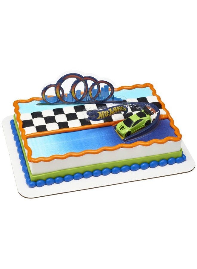 DecoPac DecoSet® Hot Wheels Drift Birthday Cake Decorations, 2-Piece Topper with Race Car and 3D Racetrack Plaque, Create Action-Packed Racing Cakes for Birthdays and Parties  - Image 1