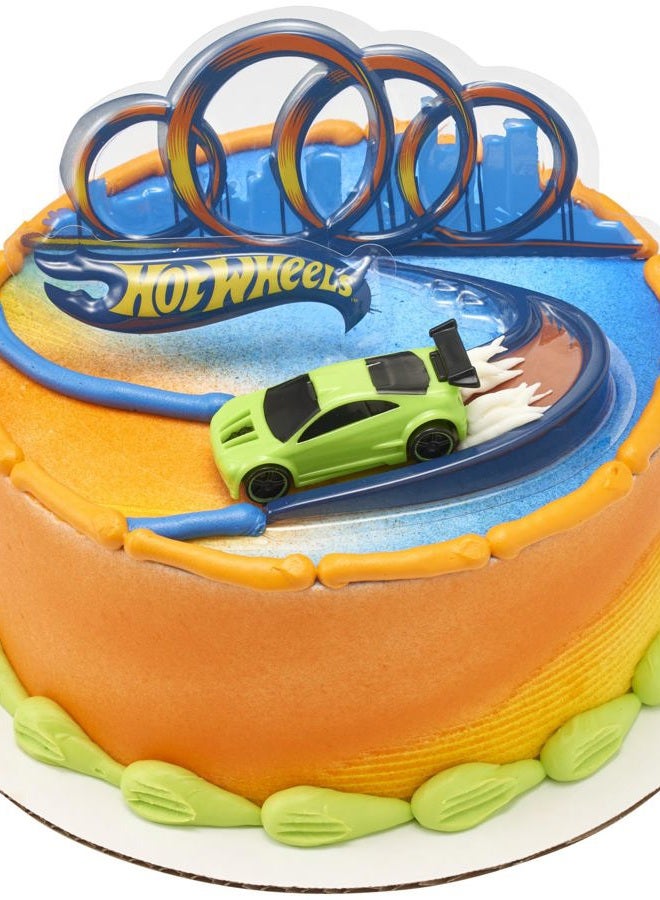 DecoPac DecoSet® Hot Wheels Drift Birthday Cake Decorations, 2-Piece Topper with Race Car and 3D Racetrack Plaque, Create Action-Packed Racing Cakes for Birthdays and Parties  - Image 3
