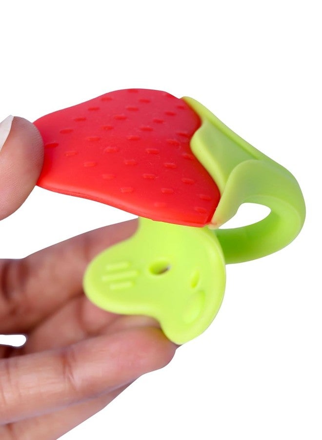 AEREX Strawberry Fruit Shape Baby Teether | Soft Silicone BPA Free Natural Organic Nipple Teether for Newborn Infant, Babies | Teething Toys for Babies | Silicone Soothing Teether (Strawberry) - Image 2