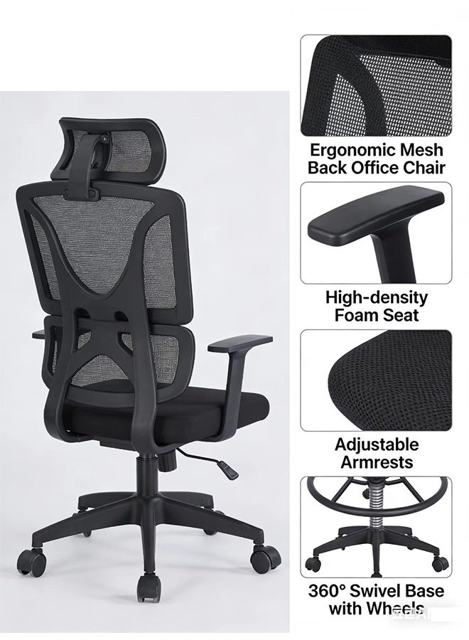 JCB CHIC Office Chair Ergonomic Desk Chair, High Back Gaming Chair, Big and Tall Reclining chair Comfy Home Office Desk Chair Lumbar Support Breathable Mesh Computer Chair Adjustable Armrests - Image 3