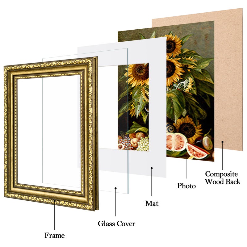 eletecpro 8x10 Picture Frames Set of 2, Gold Picture Frames with Glass Cover, Vintage Photo Frame Displays 5x7 Photo with Mat or 8x10 without Mat for Tabletop or Wall Decor, Gold - Image 2
