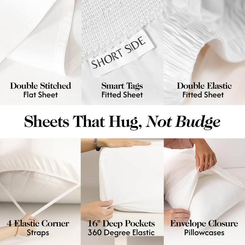 Sweave 100% Organic Viscose Made From Bamboo Sheets Queen Size Set - The Only Sheets with 100% Pure Viscose & No Blend - Luxuriously Soft, Breathable & Naturally Cooling - Ideal for Sensitive Skin - White - Image 3