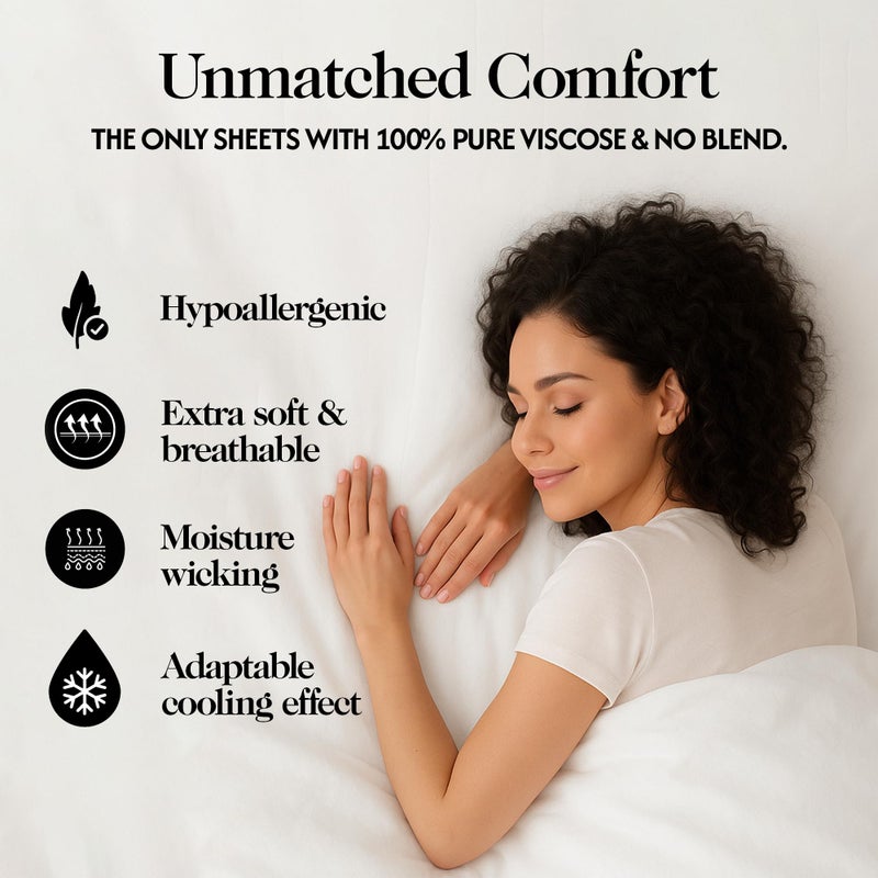 Sweave 100% Organic Viscose Made From Bamboo Sheets Queen Size Set - The Only Sheets with 100% Pure Viscose & No Blend - Luxuriously Soft, Breathable & Naturally Cooling - Ideal for Sensitive Skin - White - Image 2
