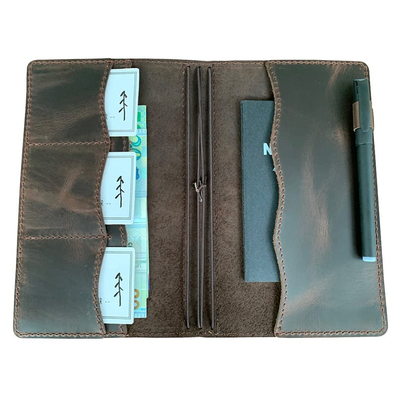 newestor Travelers Notebook Cover with Inner Pockets, Card Slots and Pen Holder, Standard Size, Dark Brown - Image 2