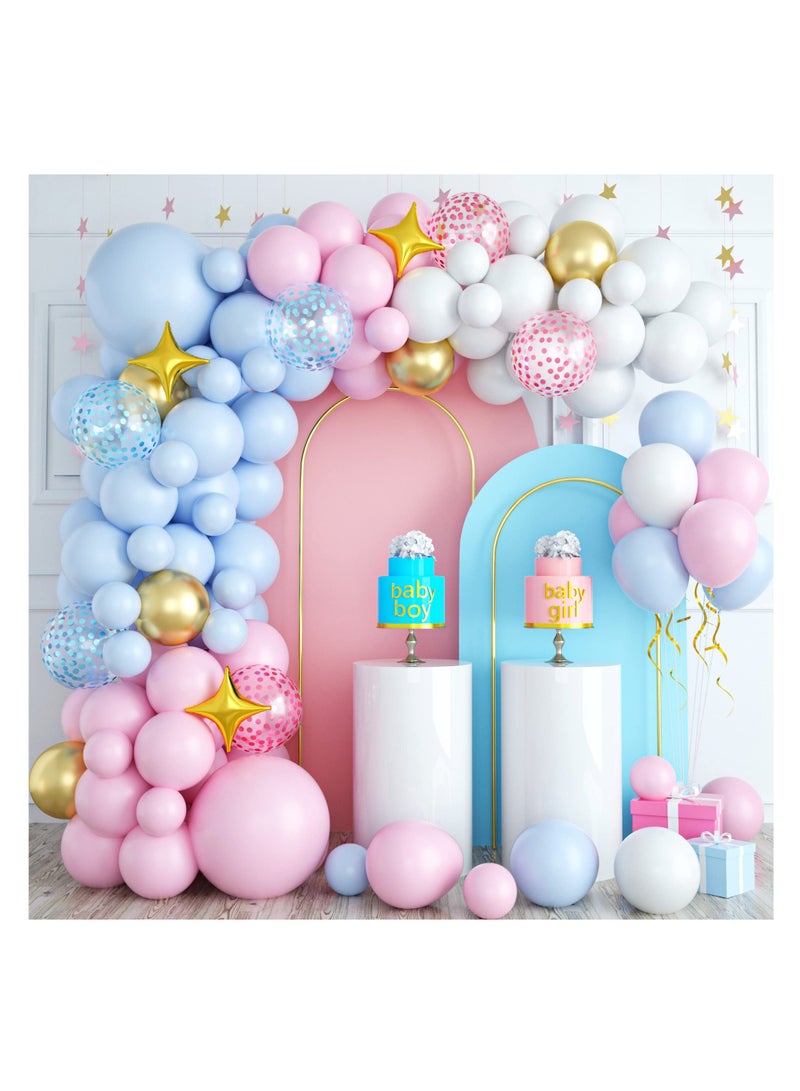 كاست ويف مجموعة قوس بالون جارلاند، 103 بالونات، مجموعة بالونات معدنية باللون الوردي والأزرق والذهبي، بالونات من رقائق النجمة، زينة للأولاد والبنات، تكشف عن الجنس، لوازم ديكور حفلات أعياد الميلاد وحفلات الزفاف - Image 1