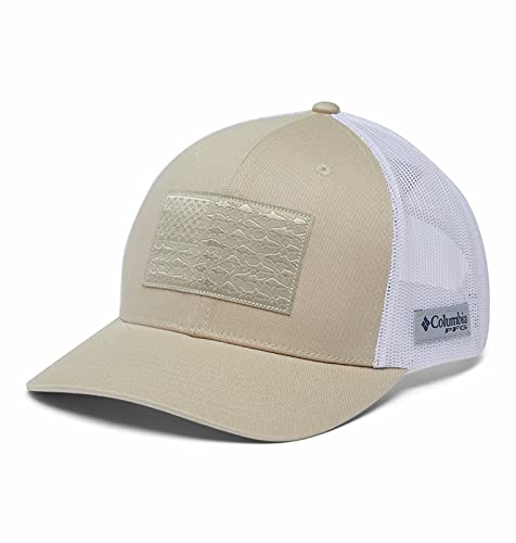 Columbia Unisex PFG Mesh Snap Back Fish Flag Ball Cap, Fossil/White/Fish Flag, One Size - Image 1