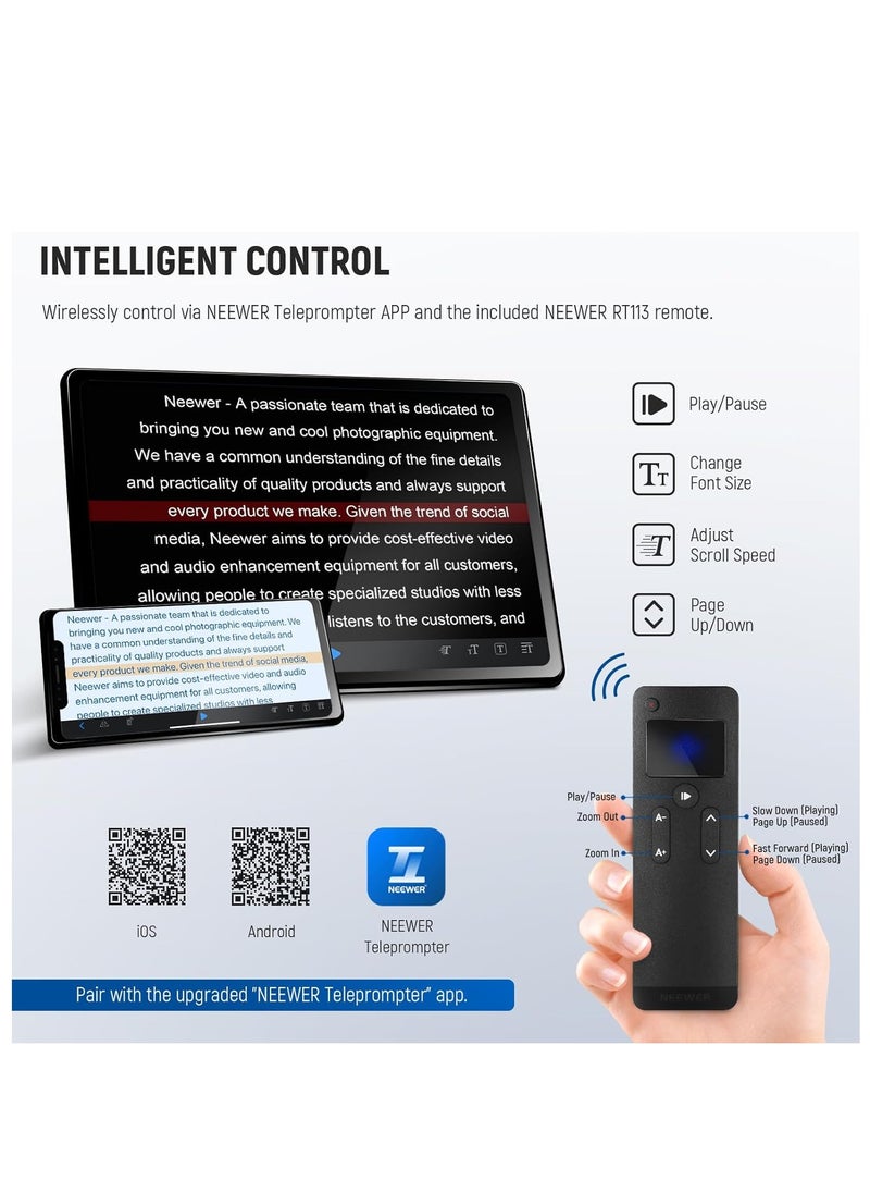 Neewer - NEEWER Teleprompter X17 II with RT113 Remote/APP Control, 17" HD Beamsplitter All Metal Frame Upgraded Camera Mount QR Plate Compatible with Manfrotto 501PL iPad iPhone, Max Load 44.1Ib, Assembly Free - Image 1